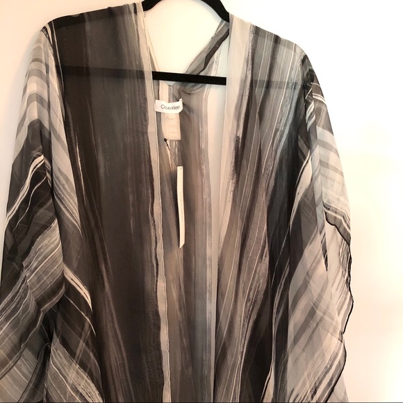 NWT Calvin Klein Gray/Black Sheer Beach Cover - Picture 4 of 6